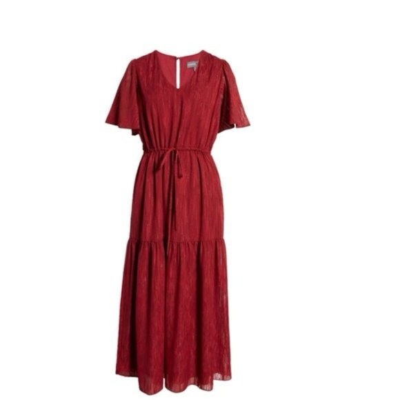 DONNA RICCO | Red Flutter Sleeve V-Neck Maxi Sundress - Picture 4 of 16